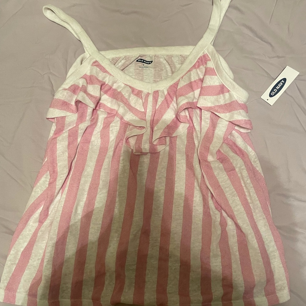 White and purple ruffle tank top